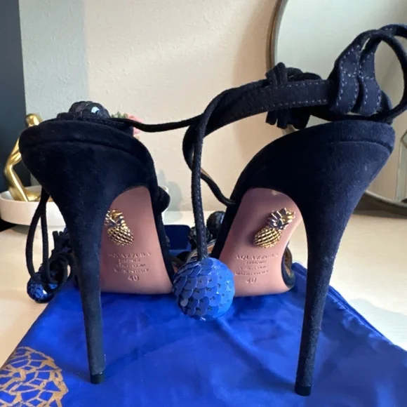 Aquazzura Blue Suede and Sequins Disco Thing Ankle Wrap Sandals Size 40 - Picture 6 of 7